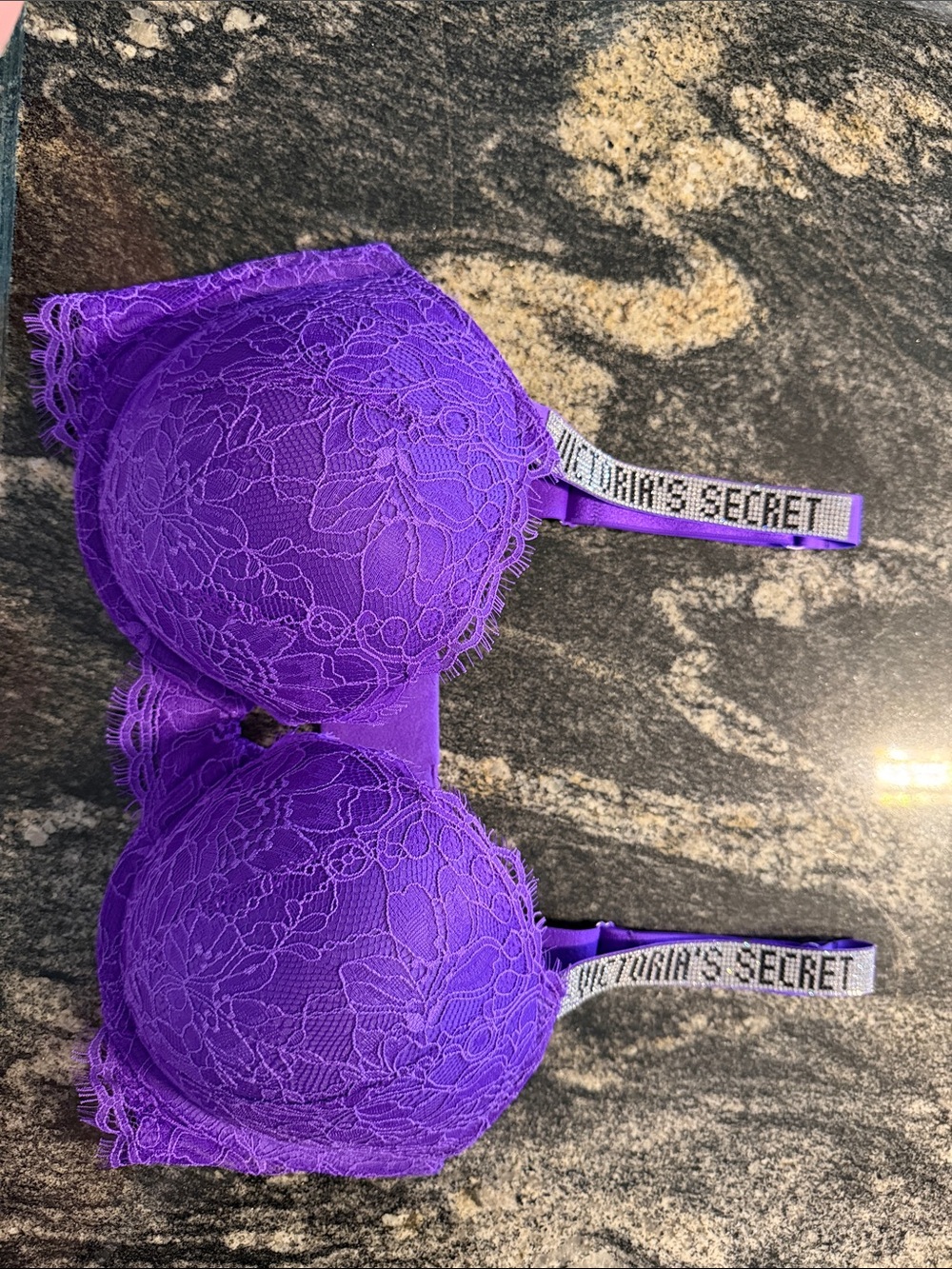 Victoria's Secret Vibrant Purple Lace Bra with Branded Straps